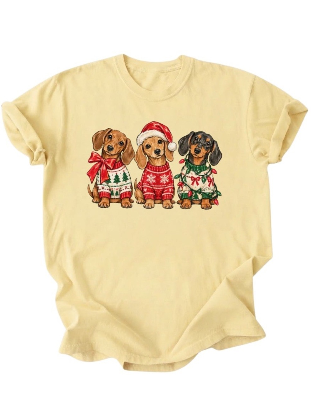 Cute Christmas Dachshund Dogs Wearing Sweaters Gildan T-Shirt